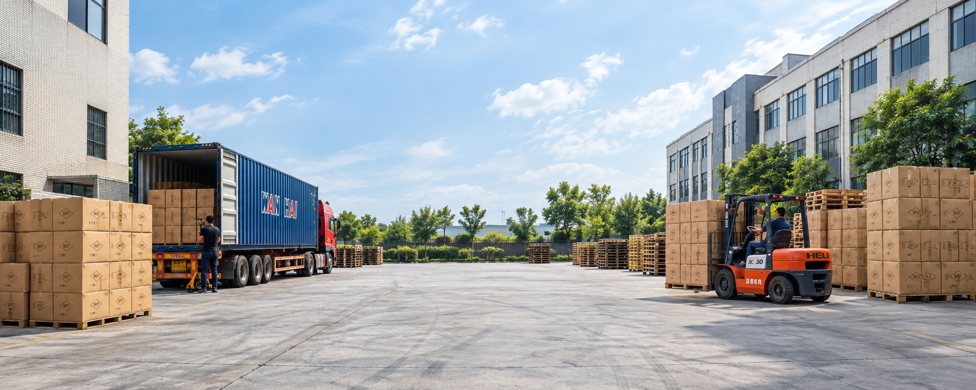 Home Export warehouse yard with packed pallets